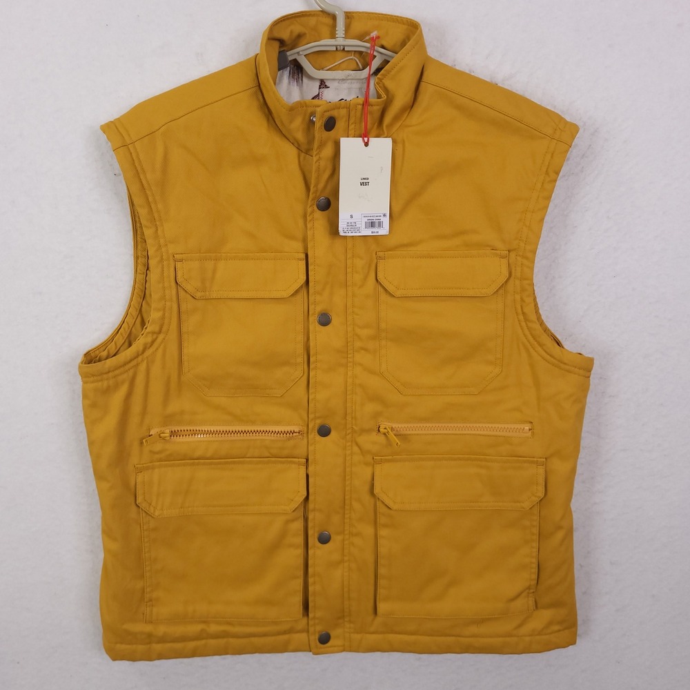 Woolrich Lined Vest Mens Small Gold Utility Bird Print Target Collab NEW